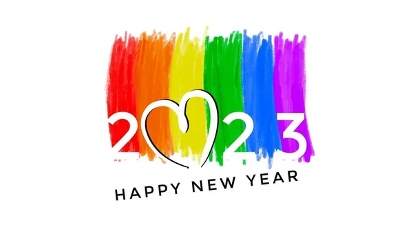 Gökkuşağı Renklerinin Çizimi Ile Mutlu Yeni Yıl 2023 Yeni Yıl — Stok fotoğraf