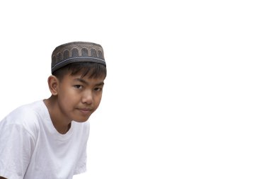 Isolated muslim or islamic boy with clipping paths.