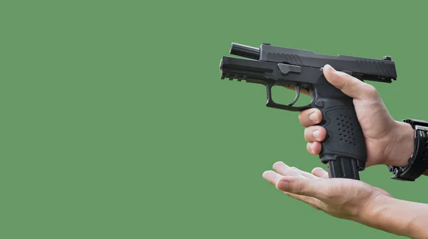 Isolated 9Mm Pistol Gun Holding Right Hand Gun Shooter Clipping — Stock Photo, Image