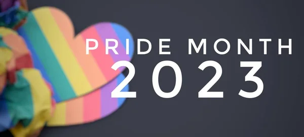 stock image Happy pride month 2023 with blurred rainbow background, concept for LGBT community celebrations in pride month, June, around the world.