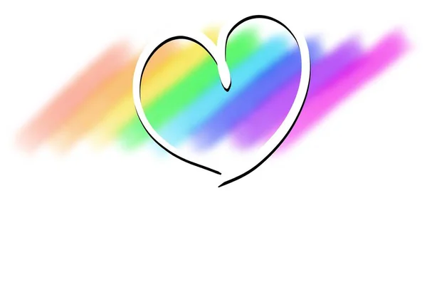 Rainbow Heart Drawing Blurred Rainbow Background — Stock Photo, Image