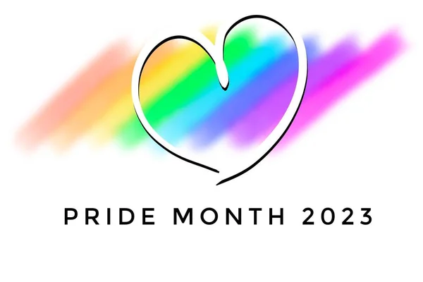 stock image  Pride month 2023 and heart drawing on blurred rainbow background.