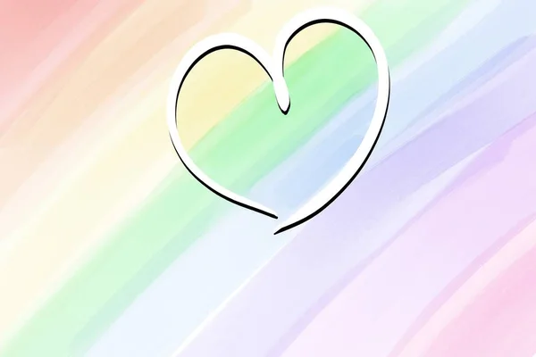 虹色の背景に虹色のハートドローイング — ストック写真