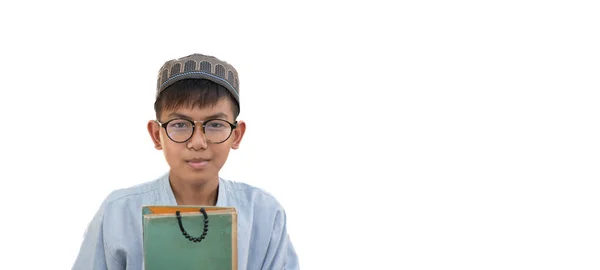Ung Asiatisk Muslim Eller Islamisk Pojke Bär Hatt Och Glasögon — Stockfoto