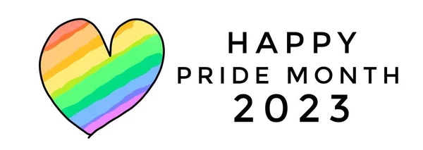 Happy Pride Month 2023 というテキストで虹色のハートドローイング コピースペース Lgbtの人々への愛のためのコンセプト 誇り月 世界中のLgbtq の人々のお祝い — ストック写真