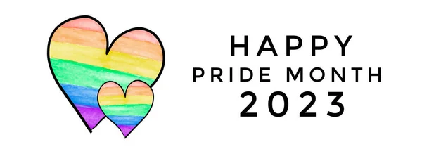 Heart Drawing Rainbow Colors Texts Happy Pride Month 2023 Copy — Stock Photo, Image
