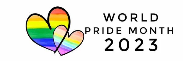 Heart Drawing Rainbow Colors Texts World Pride Month 2023 Copy — Stock Photo, Image
