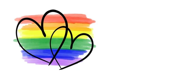 Drawing Rainbow Color Symbol Lgbt White Background Two Hearts Concept — Stock Photo, Image