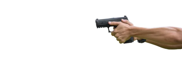 Pistola Isolata Tenuta Mano Del Pistolero Percorsi Ritaglio — Foto Stock
