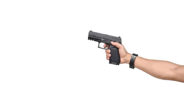 Pistola Semi Automática 9Mm Segurando Mão Isolada Fundo Branco Com — Fotografia de Stock