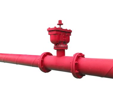 Kırmızı musluk suyu borusu kesme yolları olan beyaz arkaplanda izole edildi.