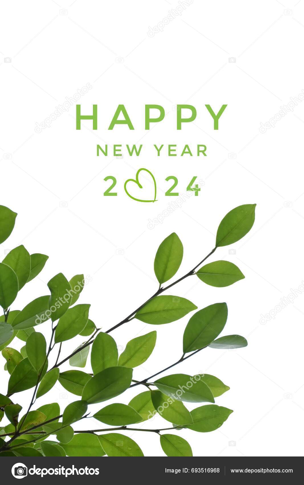 Happy New Year 2025 Green Tree Leaves Background Concept 2025 Stock