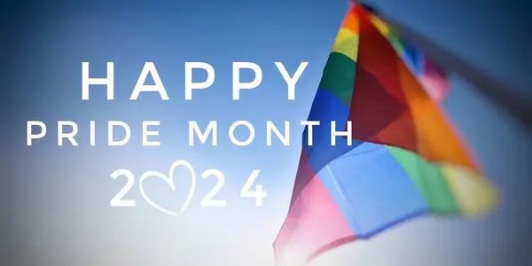 Happy Pride Month 2024 and rainbow flags raising on white background, concept for special celebrations of LGBT people in pride month around the world.