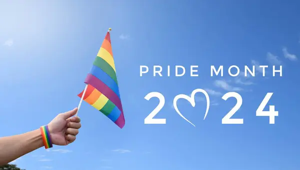 Pride Month 2024 and rainbow flags raising on white background, concept for special celebrations of LGBT people in pride month around the world.