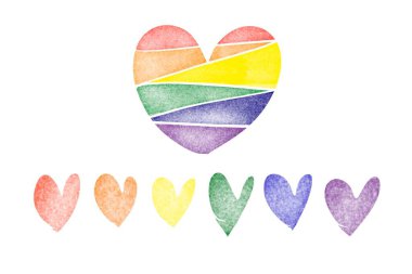 Gökkuşağı kalbi beyaz arkaplan üzerine yazı alanı, kutlama, destek ve katılma konsepti LGBTQ + dünyanın dört bir yanındaki insanların gurur ayı etkinlikleri.