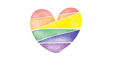 Gökkuşağı kalbi beyaz arkaplan üzerine yazı alanı, kutlama, destek ve katılma konsepti LGBTQ + dünyanın dört bir yanındaki insanların gurur ayı etkinlikleri.