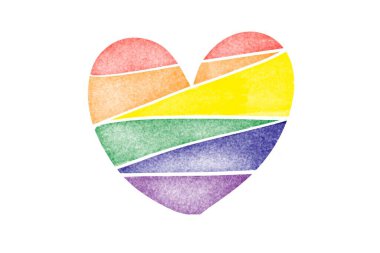 Gökkuşağı kalbi beyaz arkaplan üzerine yazı alanı, kutlama, destek ve katılma konsepti LGBTQ + dünyanın dört bir yanındaki insanların gurur ayı etkinlikleri.