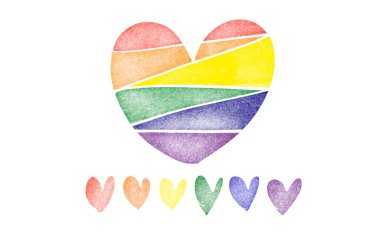 Gökkuşağı kalbi beyaz arkaplan üzerine yazı alanı, kutlama, destek ve katılma konsepti LGBTQ + dünyanın dört bir yanındaki insanların gurur ayı etkinlikleri.
