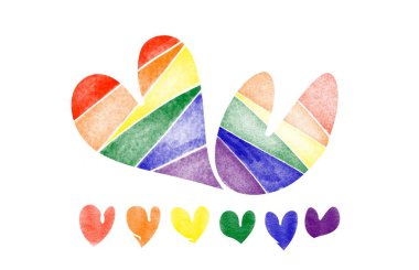Gökkuşağı kalbi beyaz arkaplan üzerine yazı alanı, kutlama, destek ve katılma konsepti LGBTQ + dünyanın dört bir yanındaki insanların gurur ayı etkinlikleri.