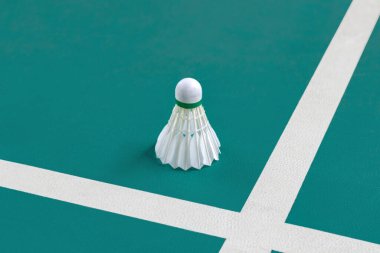 Badminton spor malzemeleri, badminton sahasının zemininde, yumuşak odaklı....