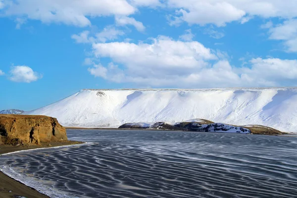 Lago Kleifarvatn Invierno Península Reykjanes Islandia —  Fotos de Stock
