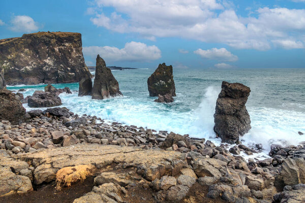 Reykjanes Peninsula in Iceland, rocks at Valahnukamol Point