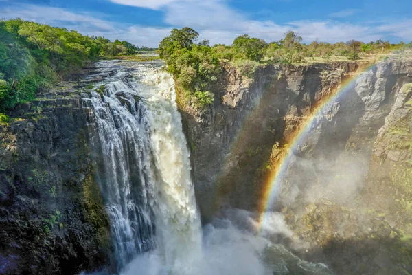 Victoria Falls Szivárvánnyal Zambia Zimbabwe Közötti Határ — Stock Fotó