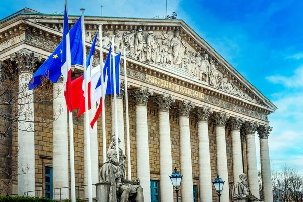 Francia Nemzetgyűlés Párizs Franciaország Északi Homlokzat Előtérben Sully Szobra Majd — Stock Fotó