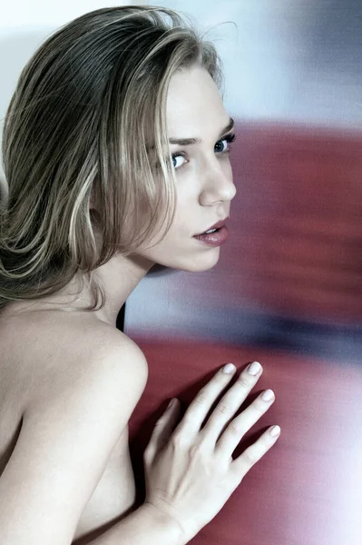 Porträtt Ung Blond Flicka Med Blå Ögon Vintage Stil — Stockfoto