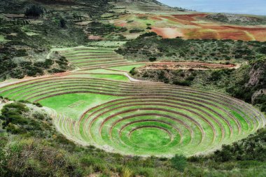 Moray 'deki dairesel İnka terasları, İnkalar' ın Kutsal Vadisi, Peru, Latin Amerika. Arkeolojik alan