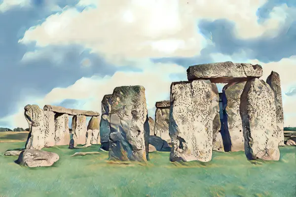 Ngiltere Stonehenge Bölgesi Yapay Zekanın Yardımıyla Çizim Oluşturuldu — Stok fotoğraf