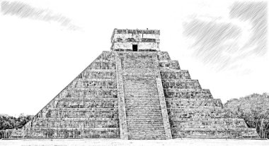 Resim, El Castillo veya Kukulcan Tapınağı, Meksika 'nın Yucatan eyaletinde Chichen Itza arkeolojik bölgesi.
