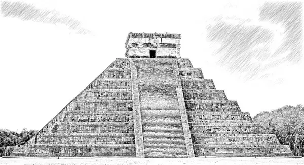 Resim, El Castillo veya Kukulcan Tapınağı, Meksika 'nın Yucatan eyaletinde Chichen Itza arkeolojik bölgesi.