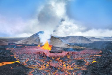 Eruption of the Icelandic volcano Fagradalsfjall Meradalir releasing a river of lava. Geldingadalir, Iceland clipart