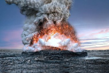 Kilauea Krateri 'nden çıkan yangın ve buhar Hawaii Volkanları Ulusal Parkı, Hawaii' nin Büyük Adası