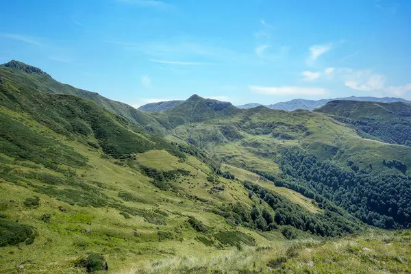 View of the Cantal mountains, including Puy de Peyre-Arse, Puy Bataillouse and cirque de Rombiere