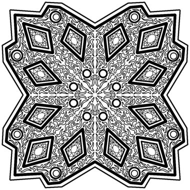 Geleneksel el çizimi, ayrıntılı siyah beyaz çizim, davetiye kartları, lüks sanat eserleri, arkaplan tasarımı vb.