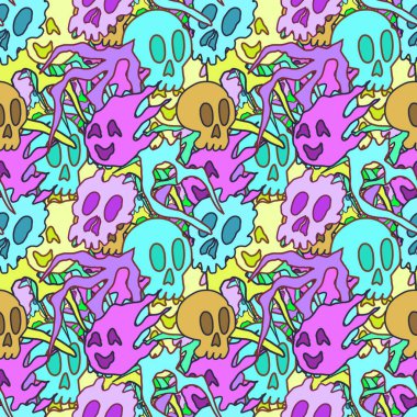 El çizimi kafatası arka plan sanatı, hip-hop tasarımı, kaykay tasarımı, şehir tarzı, tişört tasarımı, desen tasarımı, baskı, sanat.