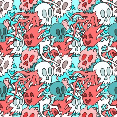 El çizimi kafatası arka plan sanatı, hip-hop tasarımı, kaykay tasarımı, şehir tarzı, tişört tasarımı, desen tasarımı, baskı, sanat.