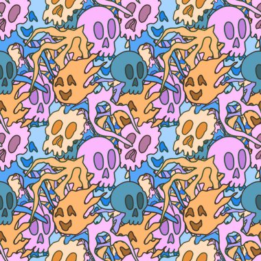 El çizimi kafatası arka plan sanatı, hip-hop tasarımı, kaykay tasarımı, şehir tarzı, tişört tasarımı, desen tasarımı, baskı, sanat.