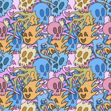 El çizimi kafatası arka plan sanatı, hip-hop tasarımı, kaykay tasarımı, şehir tarzı, tişört tasarımı, desen tasarımı, baskı, sanat.