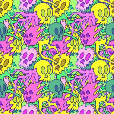 El çizimi kafatası arka plan sanatı, hip-hop tasarımı, kaykay tasarımı, şehir tarzı, tişört tasarımı, desen tasarımı, baskı, sanat.