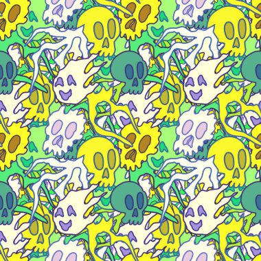 El çizimi kafatası arka plan sanatı, hip-hop tasarımı, kaykay tasarımı, şehir tarzı, tişört tasarımı, desen tasarımı, baskı, sanat.