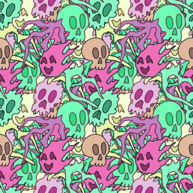 El çizimi kafatası arka plan sanatı, hip-hop tasarımı, kaykay tasarımı, şehir tarzı, tişört tasarımı, desen tasarımı, baskı, sanat.