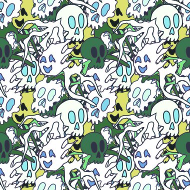 El çizimi kafatası arka plan sanatı, hip-hop tasarımı, kaykay tasarımı, şehir tarzı, tişört tasarımı, desen tasarımı, baskı, sanat.