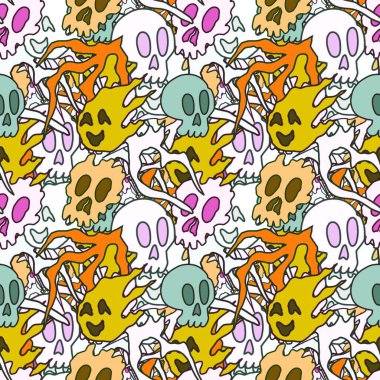 El çizimi kafatası arka plan sanatı, hip-hop tasarımı, kaykay tasarımı, şehir tarzı, tişört tasarımı, desen tasarımı, baskı, sanat.