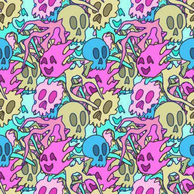 El çizimi kafatası arka plan sanatı, hip-hop tasarımı, kaykay tasarımı, şehir tarzı, tişört tasarımı, desen tasarımı, baskı, sanat.