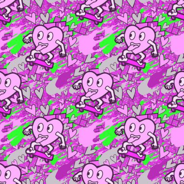 Çılgın bir fikir. Heart kaykay oynuyor. Sevgililer Günü fikri için iyi. Hip-hop geçmişi, şehir tarzı, tişört tasarımı, baskı, sanat..