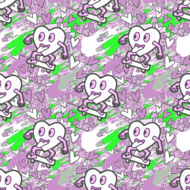 Çılgın bir fikir. Heart kaykay oynuyor. Sevgililer Günü fikri için iyi. Hip-hop geçmişi, şehir tarzı, tişört tasarımı, baskı, sanat..