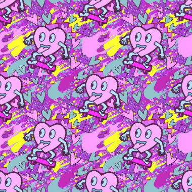 Çılgın bir fikir. Heart kaykay oynuyor. Sevgililer Günü fikri için iyi. Hip-hop geçmişi, şehir tarzı, tişört tasarımı, baskı, sanat..